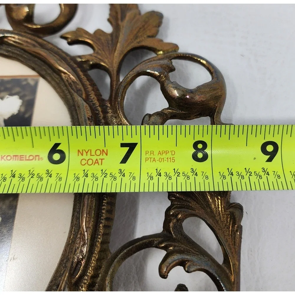 Antique Victorian Cast Metal Brass Oval Picture Frame Swing Easel Filigree 8x10